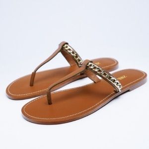 ZARA | Flat Leather Sandal With Chain | US Size 8.5 | $50 Value!